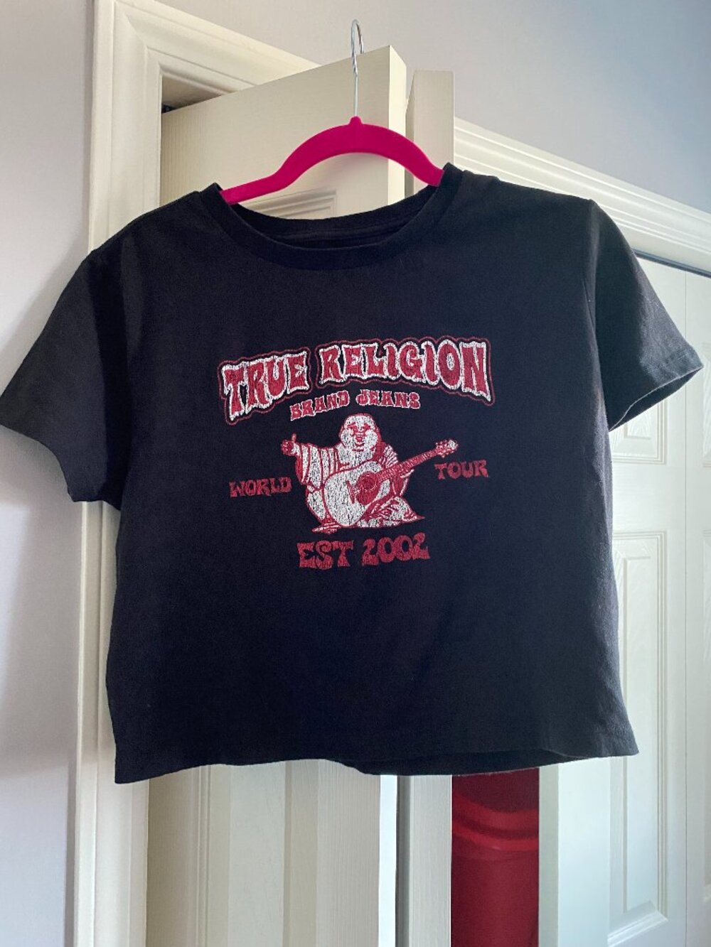 True Religion World Tour Graphic Crop Tee | Black | Size XL